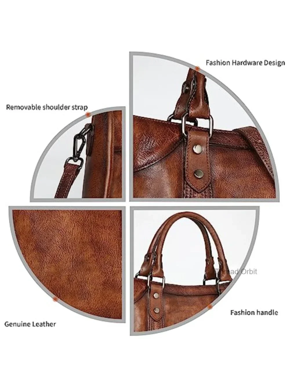 Genuine Leather Hobo Shoulder Bag with Detachable Strap